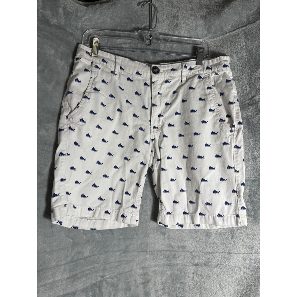 Sunday Work Clothes Mens 32 White Chino Shorts Blue Whale Embroidery Nautical